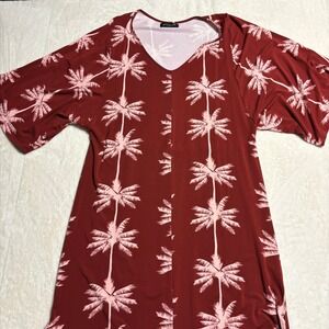 Fighting Eel Women Maxi Dress Size XL La Palme V Neck Hawaii Modal‎ Side Slits